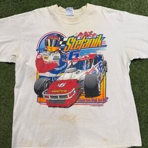 90s Mike Stefanik NASCAR white cotton t-shirt Size XL #racing
